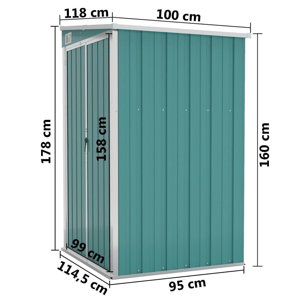 vidaXL seina aiakuur, roheline, 118 x 100 x 178 cm, tsingitud teras hind ja info | Päikesevarjud, markiisid ja alused | kaup24.ee