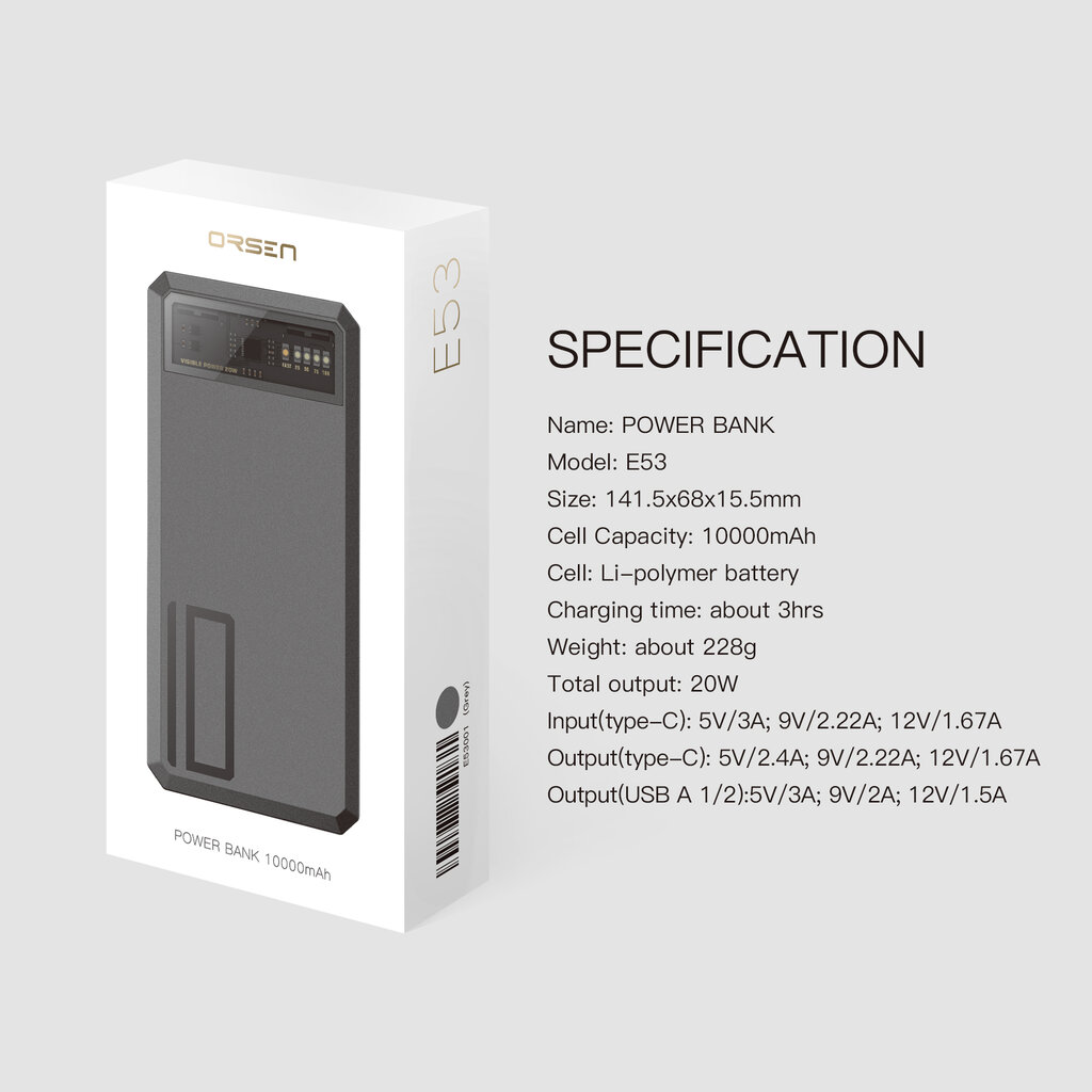 Orsen E53 10000 mAh hind ja info | Akupangad | kaup24.ee