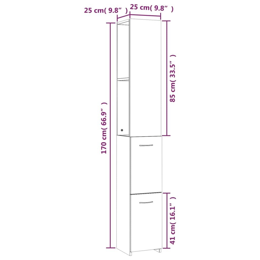 vidaXL vannitoakapp, pruun tamm, 25 x 25 x 170 cm, tehispuit hind ja info | Vannitoa komplektid | kaup24.ee