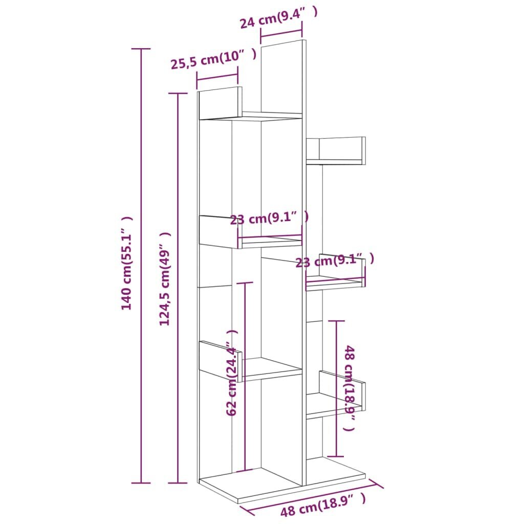 vidaXL raamatukapp, 48 x 25,5 x 140 cm, hall Sonoma tamm, tehispuit hind ja info | Riiulid | kaup24.ee