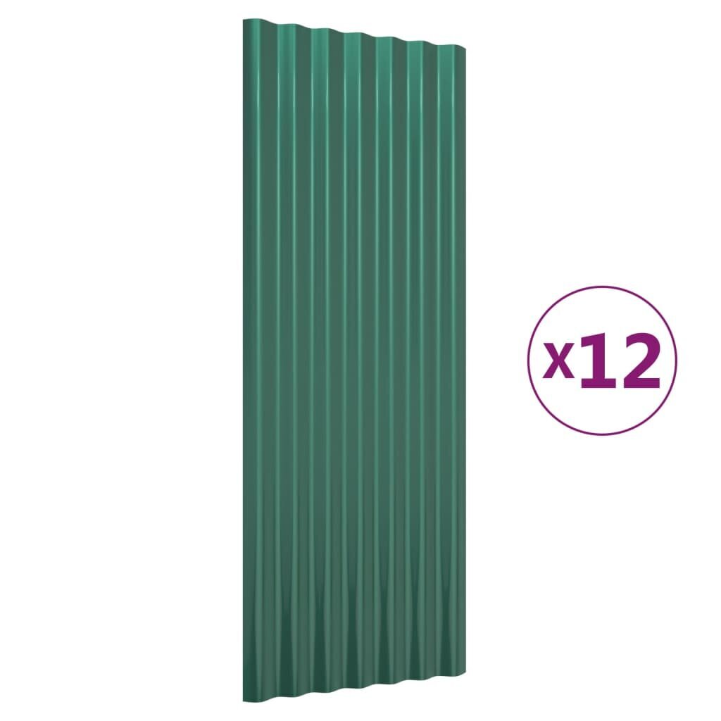 vidaXL katusepaneelid 12 tk, pulbervärvitud teras, roheline, 100x36 cm цена и информация | Katuse aluskatted | kaup24.ee