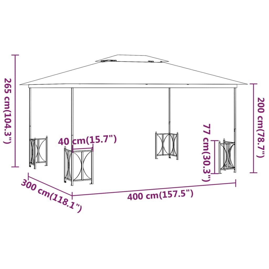 vidaXL varjualune külgseinte, kahekordse katusega 3x4 m, pruunikashall hind ja info | Varikatused ja aiapaviljonid | kaup24.ee