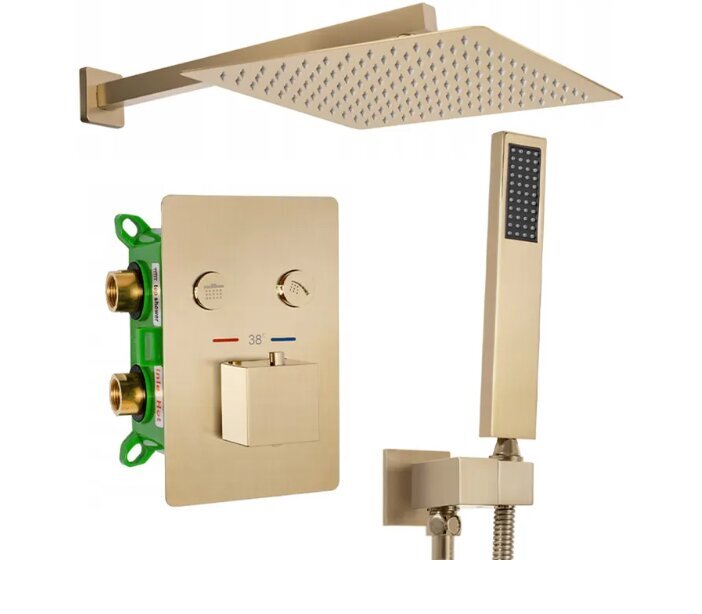 Peidetud dušikomplekt FENIX DAVIS GOLD BRUSH koos termostaadiga + karbiga hind ja info | Komplektid ja dušipaneelid | kaup24.ee
