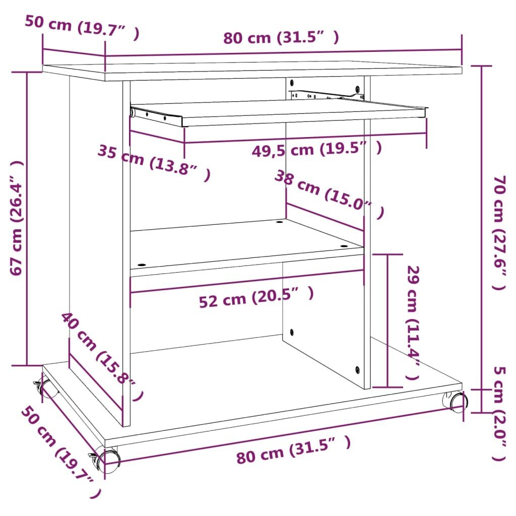 vidaXL kirjutuslaud, hall Sonoma, 80 x 50 x 75 cm, tehispuit hind ja info | Arvutilauad, kirjutuslauad | kaup24.ee