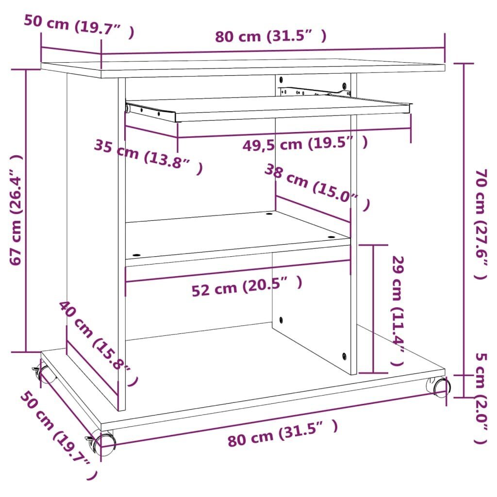 vidaXL kirjutuslaud, pruun tamm, 80 x 50 x 75 cm, tehispuit hind ja info | Arvutilauad, kirjutuslauad | kaup24.ee