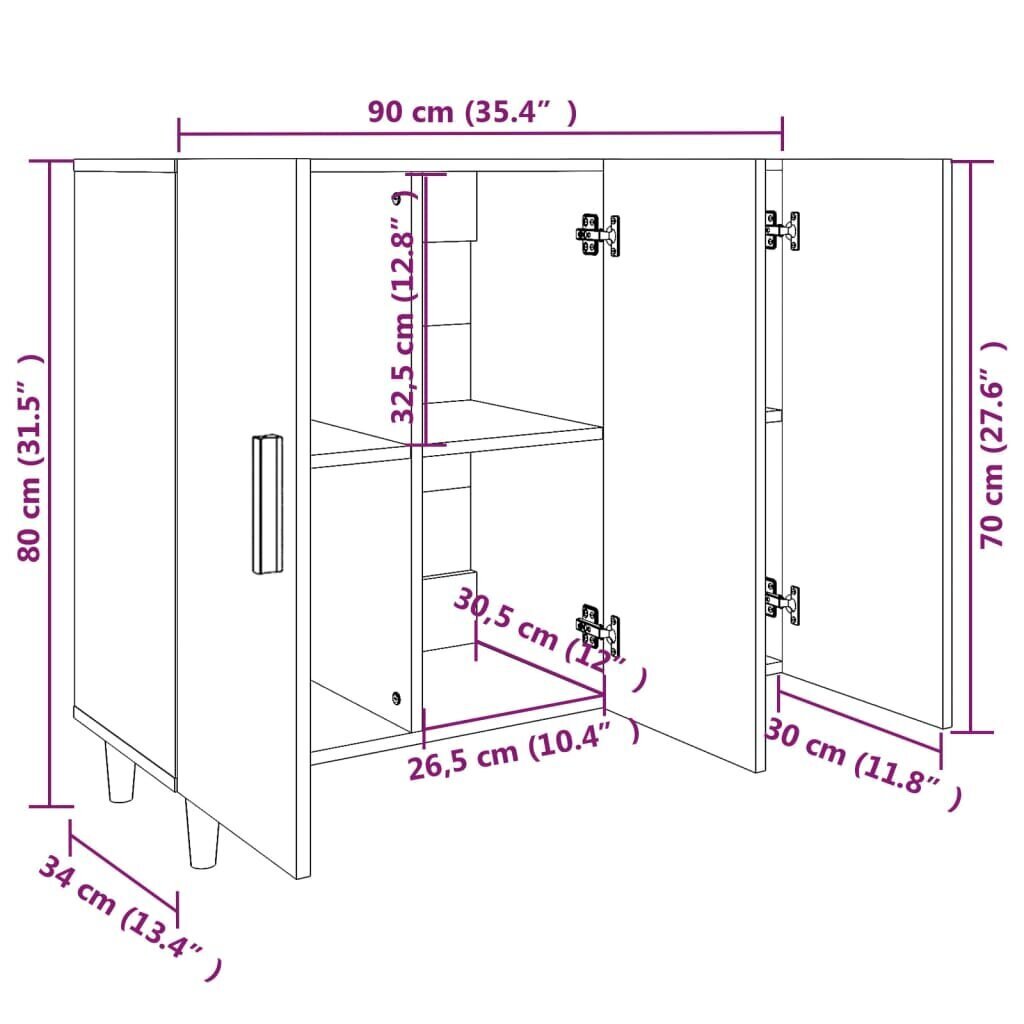 Puhvetkapp vidaXL, must, 90 x 34 x 80 cm, tehispuit цена и информация | Elutoa väikesed kapid | kaup24.ee