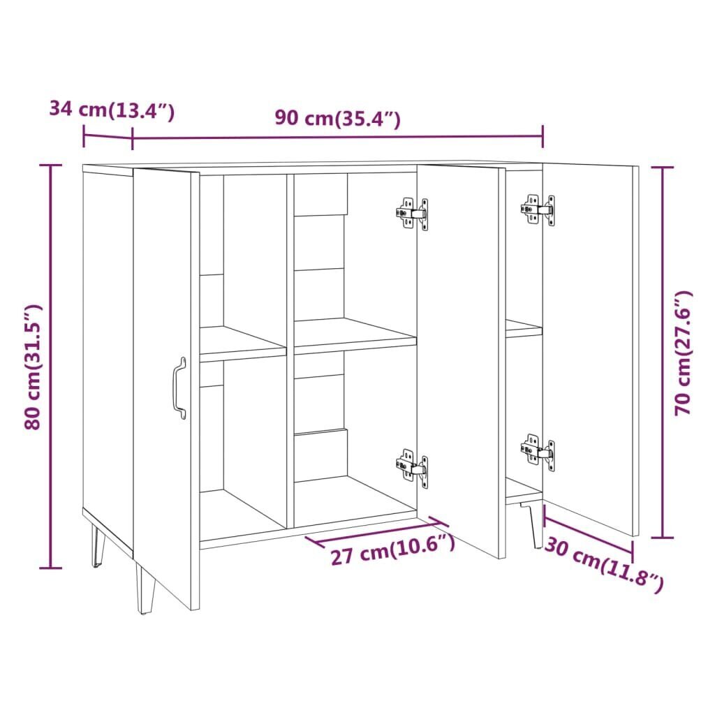 Puhvetkapp vidaXL, valge, 90 x 34 x 80 cm, tehispuit цена и информация | Elutoa väikesed kapid | kaup24.ee