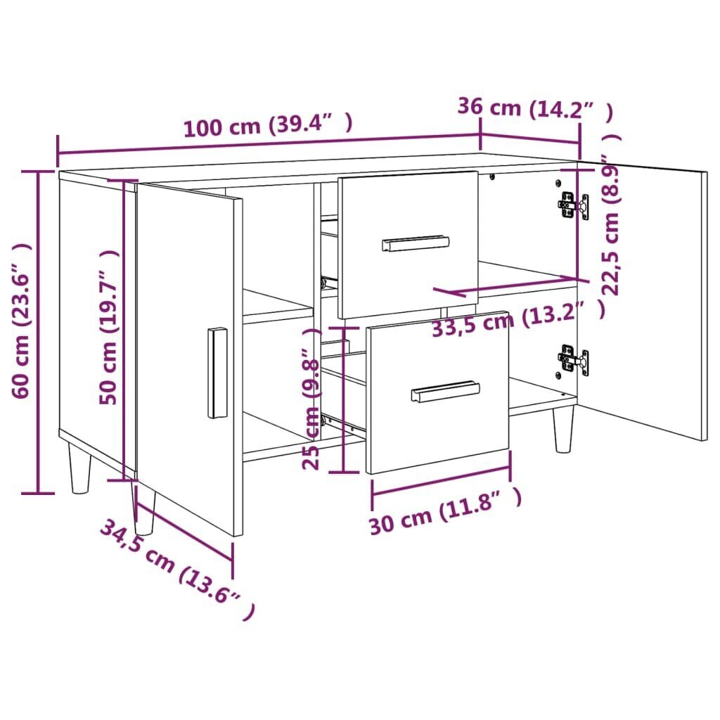 Puhvetkapp vidaXL, valge, 100 x 36 x 60 cm, tehispuit hind ja info | Elutoa väikesed kapid | kaup24.ee