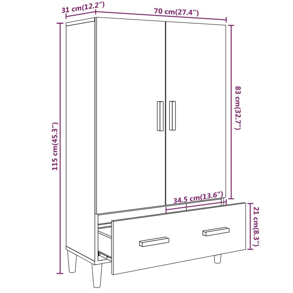 Kõrge kapp vidaXL, valge, 70 x 31 x 115 cm, tehispuit hind ja info | Elutoa väikesed kapid | kaup24.ee