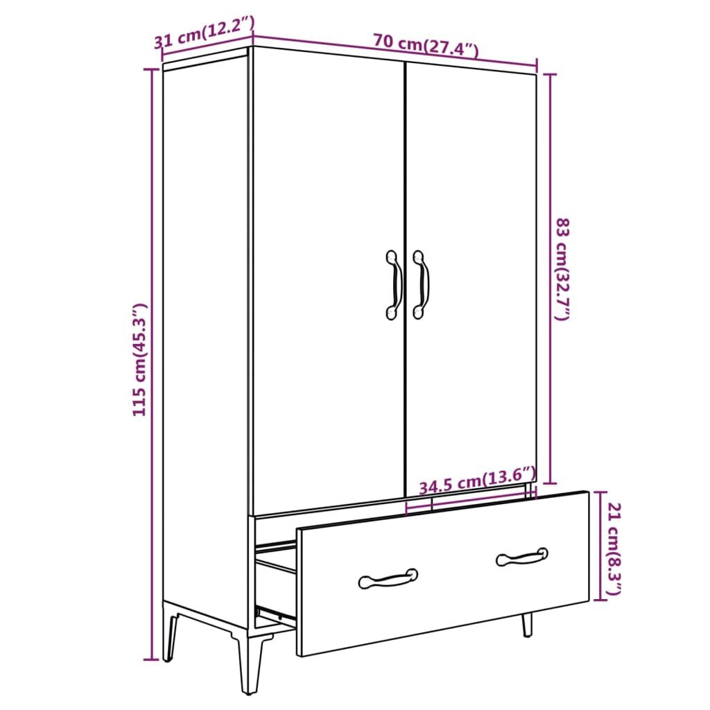 Kõrge kapp vidaXL, Sonoma tamm, 70 x 31 x 115 cm, tehispuit hind ja info | Elutoa väikesed kapid | kaup24.ee