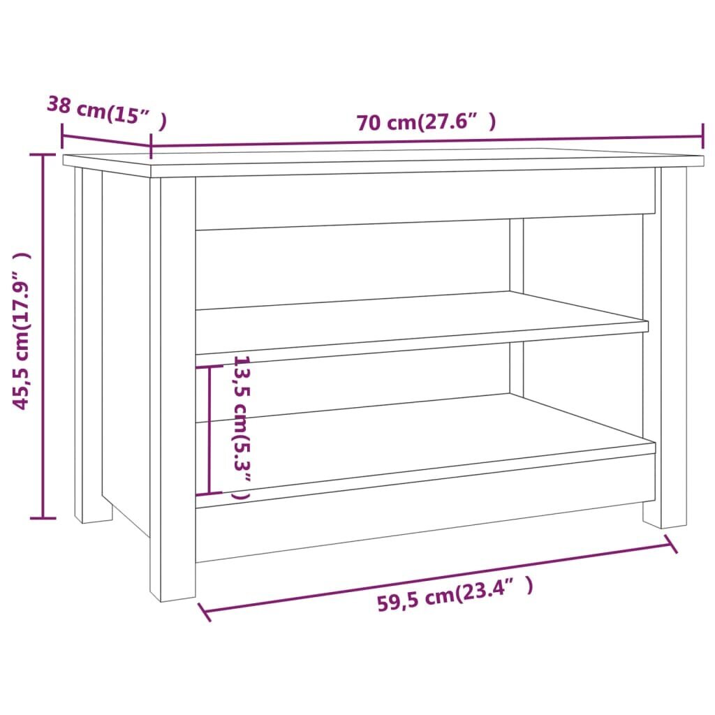 Jalatsipink vidaXL, 70 x 38 x 45,5 cm, männipuit цена и информация | Jalatsikapid, jalatsiriiulid | kaup24.ee