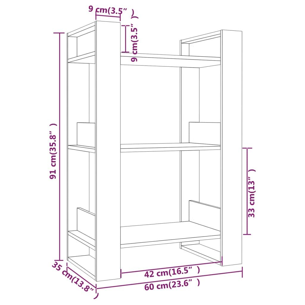 Raamaturiiul/ruumijagaja vidaXL, meepruun, 60 x 35 x 91 cm, männipuit hind ja info | Riiulid | kaup24.ee