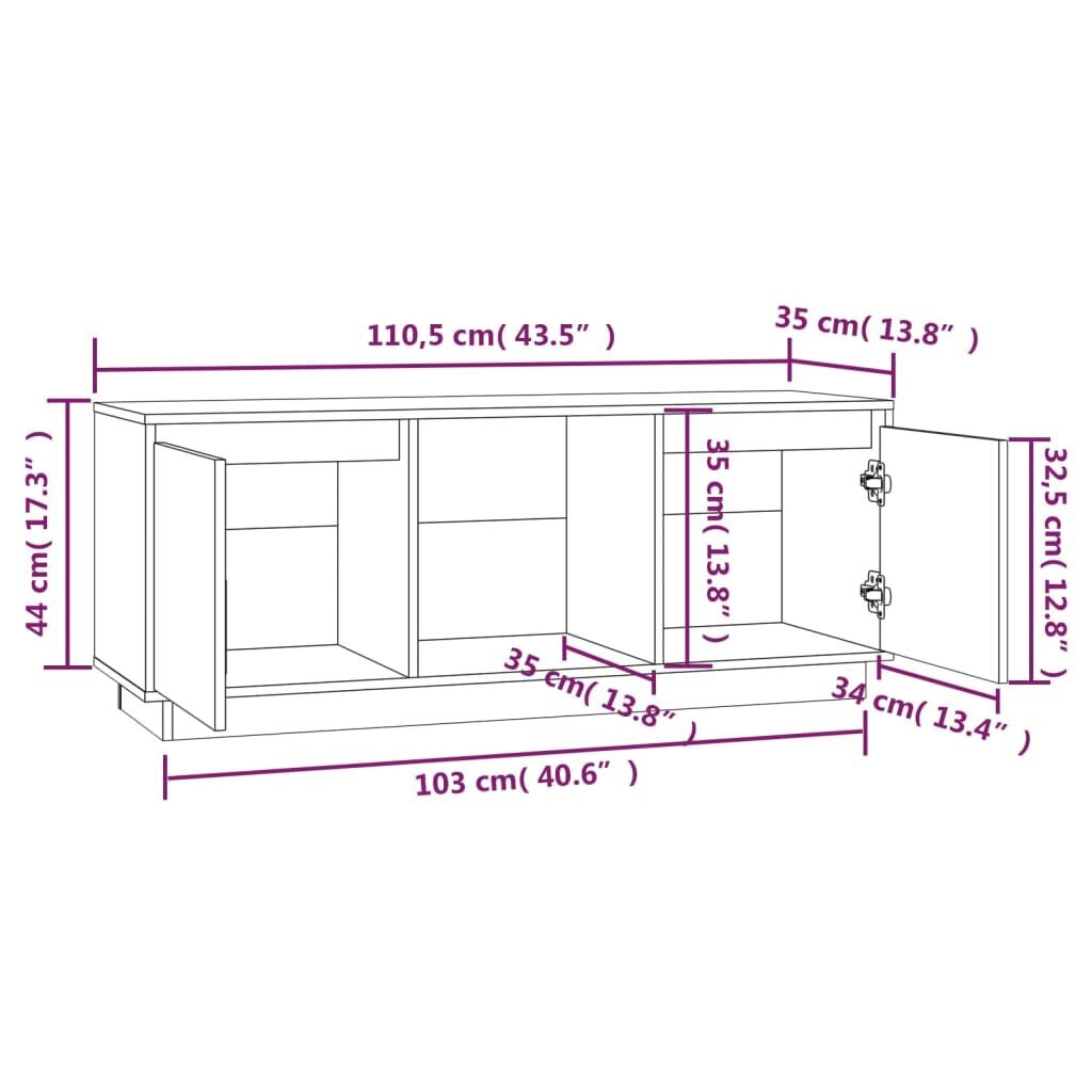 Telerikapp vidaXL, 110,5 x 35 x 44 cm, männipuit hind ja info | TV alused | kaup24.ee