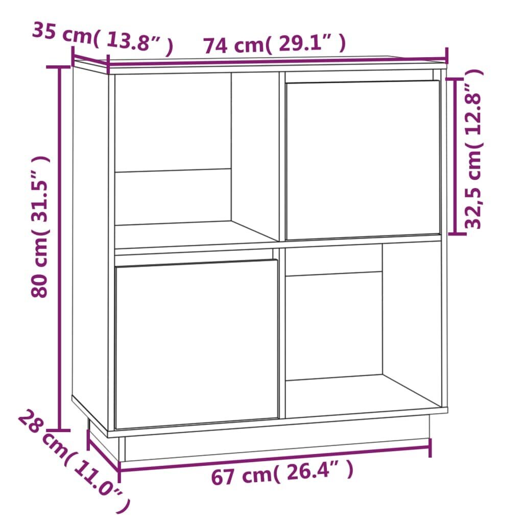 Puhvetkapp vidaXL, valge, 74 x 35 x 80 cm, täismännipuit hind ja info | Elutoa väikesed kapid | kaup24.ee