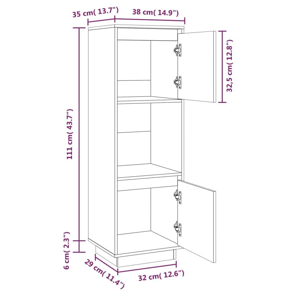 Kõrge kapp vidaXL, hall, 38 x 35 x 117 cm, toekas männipuit hind ja info | Elutoa väikesed kapid | kaup24.ee