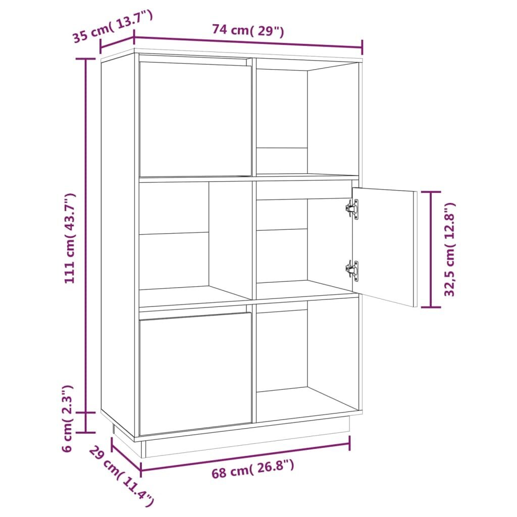 Puhvetkapp vidaXL, hall, 74 x 35 x 117 cm, toekas männipuit цена и информация | Elutoa väikesed kapid | kaup24.ee