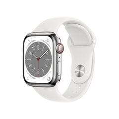 Apple Watch Series 8 GPS + Cellular 41mm Silver Stainless Steel Case ,White Sport Band - MNJ53UL/A цена и информация | Смарт-часы (smartwatch) | kaup24.ee