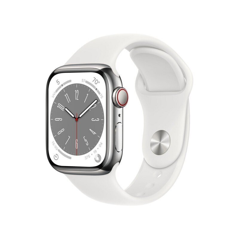 Apple Watch Series 8 GPS + Cellular 41mm Silver Stainless Steel Case ,White Sport Band - MNJ53UL/A hind ja info | Nutikellad (smartwatch) | kaup24.ee