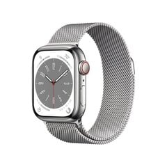 Apple Watch Series 8 GPS + Cellular 41mm Silver Stainless Steel Case ,Silver Milanese Loop MNJ83UL/A цена и информация | Смарт-часы (smartwatch) | kaup24.ee