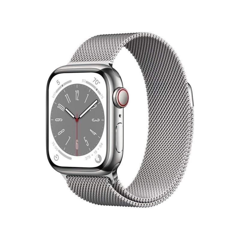Apple Watch Series 8 GPS + Cellular 45mm Silver Stainless Steel Case ,Silver Milanese Loop MNKJ3UL/A hind ja info | Nutikellad (smartwatch) | kaup24.ee