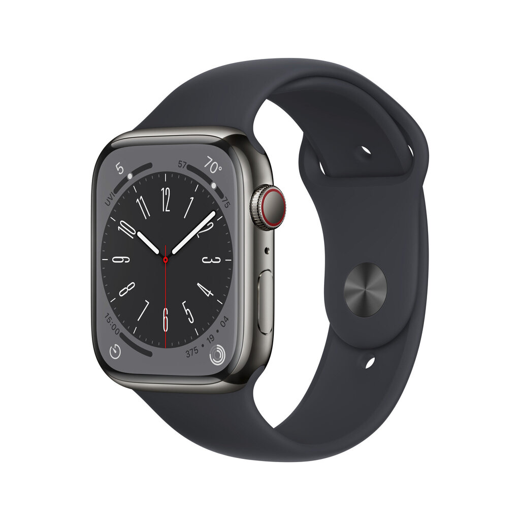 Apple Watch Series 8 GPS + Cellular 45mm Graphite Stainless Steel Case ,Midnight Sport Band - MNKU3UL/A hind ja info | Nutikellad (smartwatch) | kaup24.ee