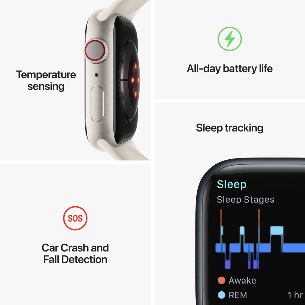 Apple Watch Series 8 GPS + Cellular 45mm Graphite Stainless Steel Case ,Midnight Sport Band - MNKU3UL/A hind ja info | Nutikellad (smartwatch) | kaup24.ee