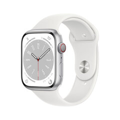 Apple Watch Series 8 GPS + Cellular 45mm Silver Aluminium Case ,White Sport Band - MP4J3UL/A цена и информация | Смарт-часы (smartwatch) | kaup24.ee