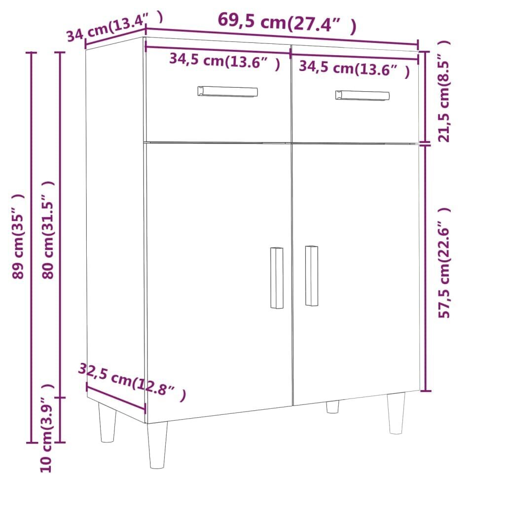 Puhvetkapp vidaXL, valge, 69,5 x 34 x 89 cm, tehispuit hind ja info | Elutoa väikesed kapid | kaup24.ee