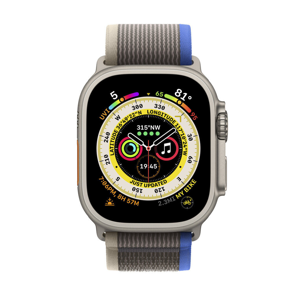 Apple Watch Ultra GPS + Cellular, 49mm Titanium Case ,Blue/Gray Trail Loop - S/M MNHL3EL/A LV-EE цена и информация | Nutikellad (smartwatch) | kaup24.ee