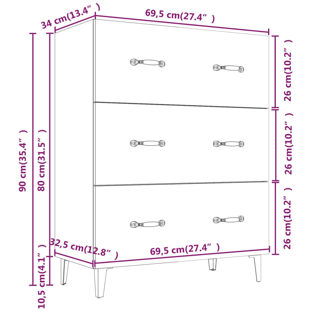 Puhvetkapp vidaXL, betoonhall, 69,5 x 34 x 90 cm, tehispuit hind ja info | Elutoa väikesed kapid | kaup24.ee