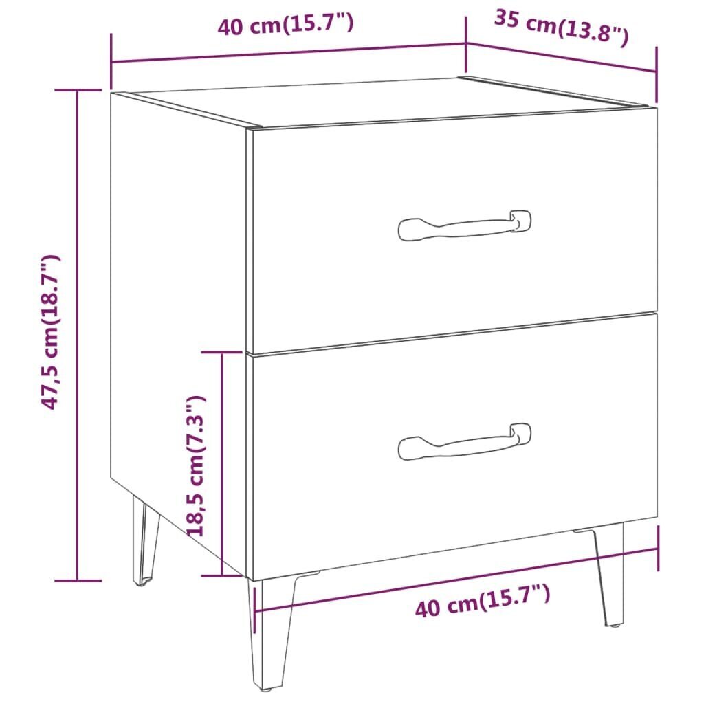 Öökapid vidaXL, 2 tk, kõrgläikega valge, 40 x 35 x 47,5 cm hind ja info | Öökapid | kaup24.ee