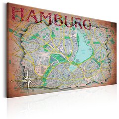 Картина - Map of Hamburg 90x60 см цена и информация | Картины, живопись | kaup24.ee