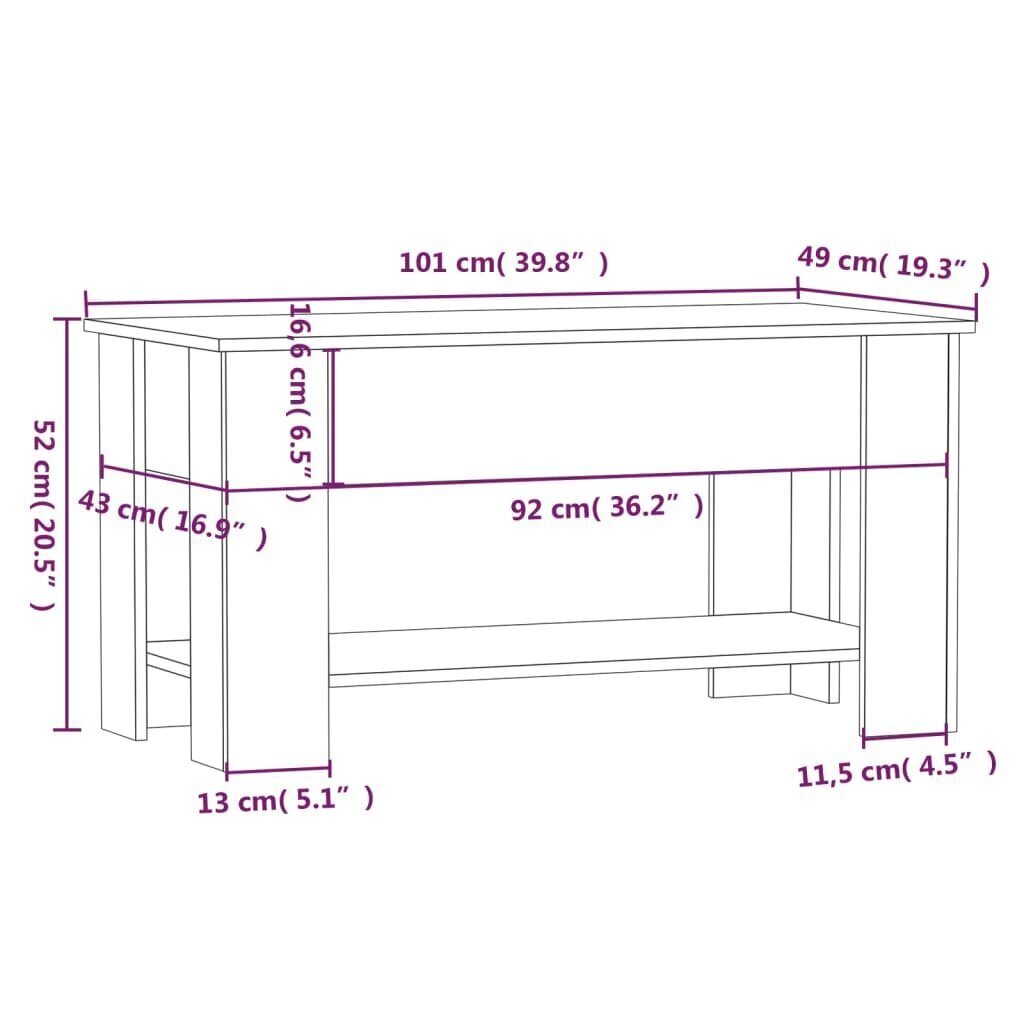 Kohvilaud vidaXL, Sonoma tamm, 101 x 49 x 52 cm, tehispuit hind ja info | Diivanilauad | kaup24.ee