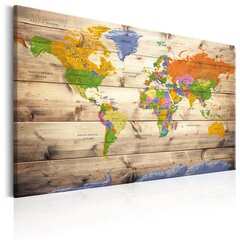 Картина - Map on wood: Colourful Travels цена и информация | Картины, живопись | kaup24.ee