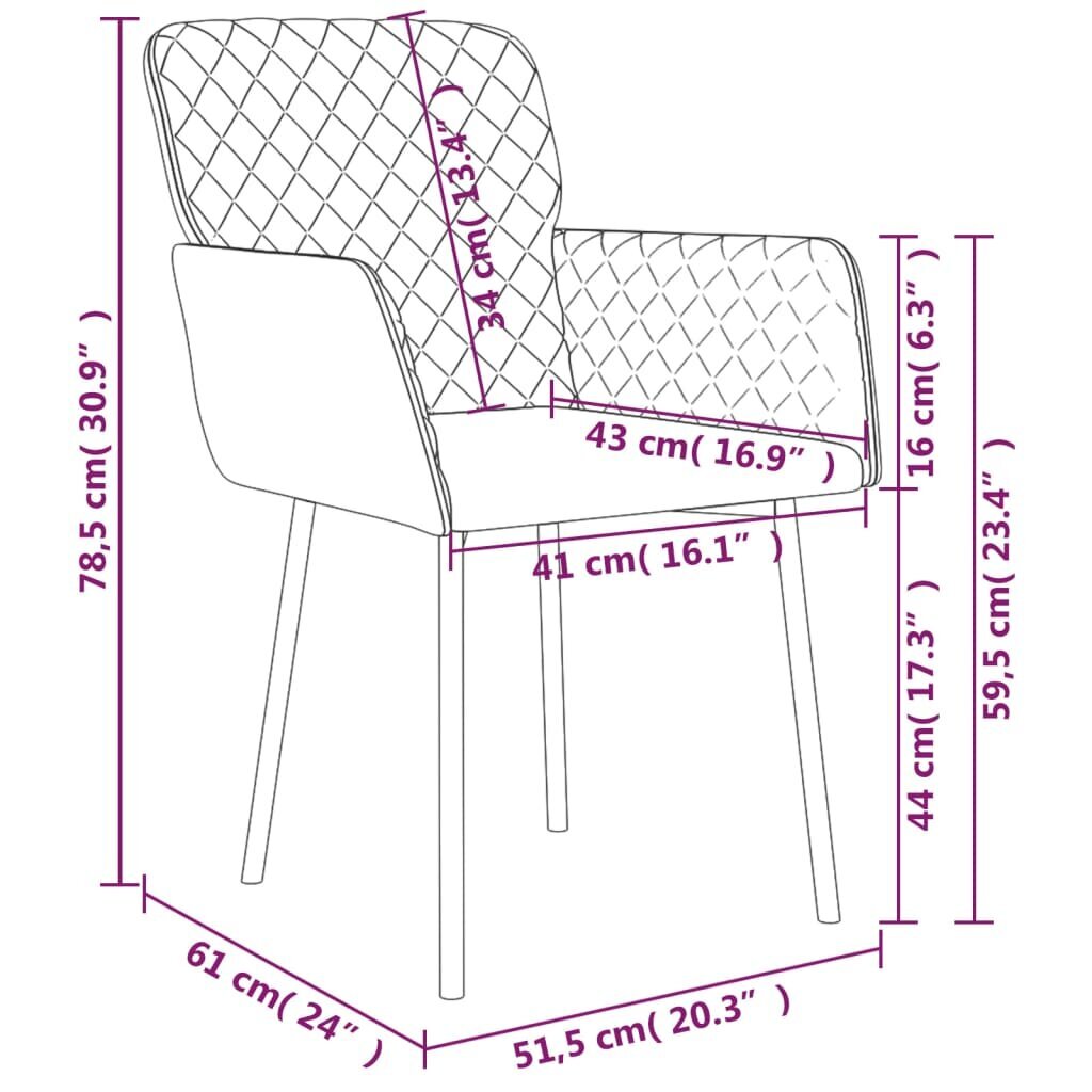 Söögitoolid vidaXL, 2 tk, pruun, samet hind ja info | Söögilaua toolid, köögitoolid | kaup24.ee