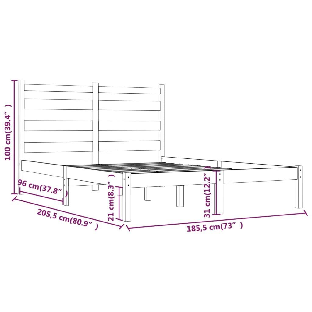 vidaXL voodiraam, hall, täismännipuit, 180 x 200 cm hind ja info | Voodid | kaup24.ee