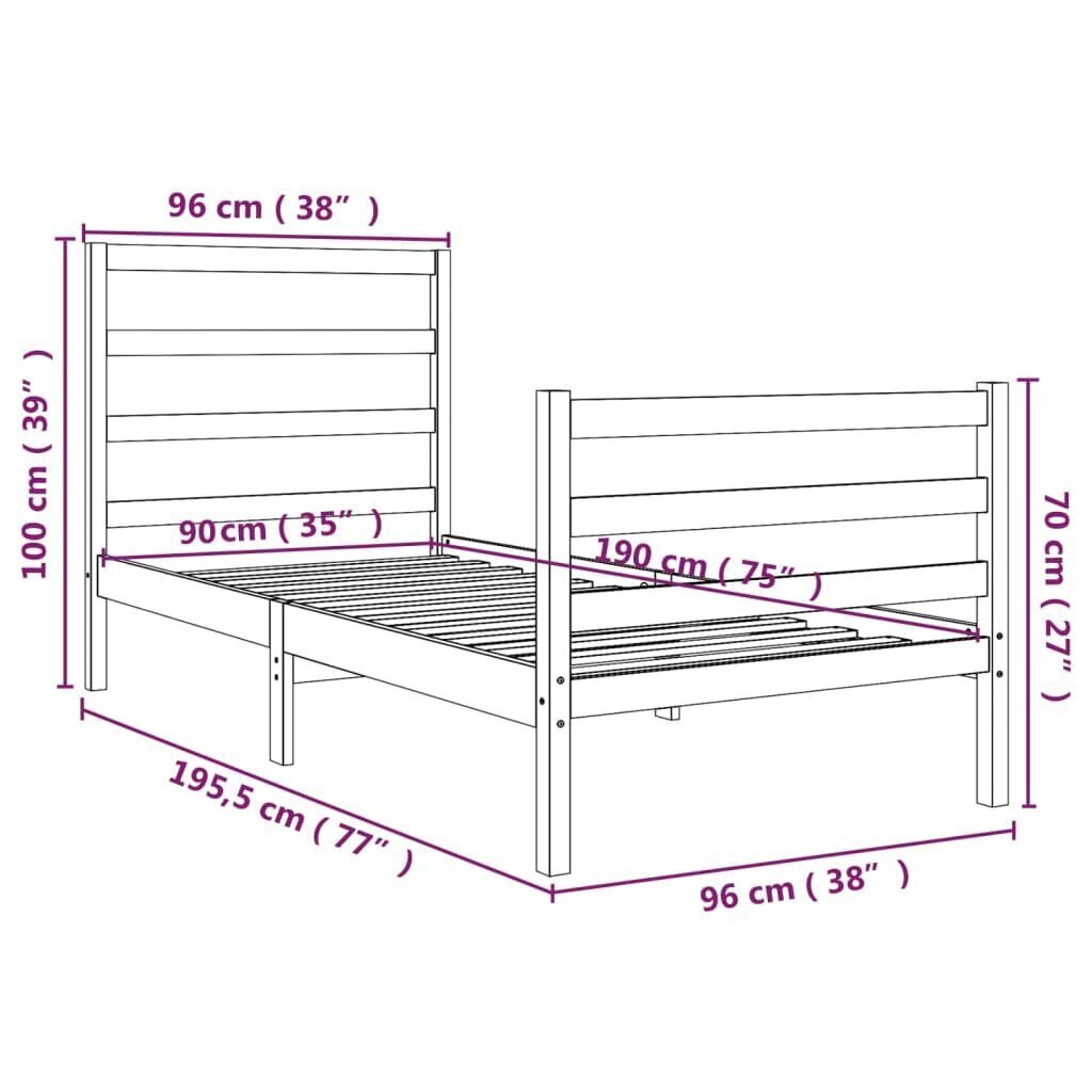 vidaXL voodiraam, täismännipuit, 90 x 190 cm цена и информация | Voodid | kaup24.ee