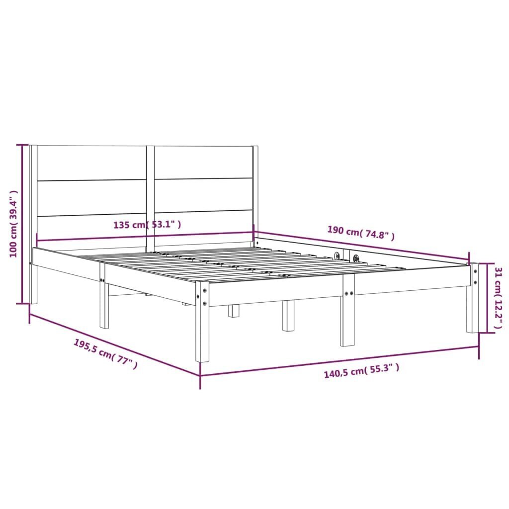 vidaXL voodiraam, valge, täispuit, 135 x 190 cm цена и информация | Voodid | kaup24.ee