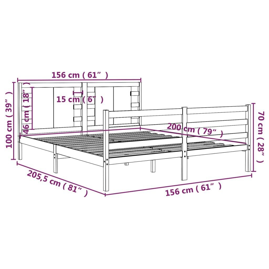 vidaXL voodiraam, valge, täismännipuit, 150 x 200 cm hind ja info | Voodid | kaup24.ee