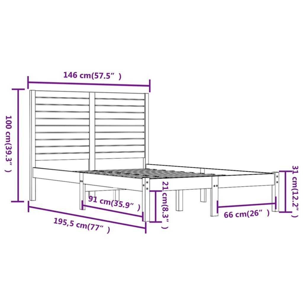 vidaXL voodiraam, must, täispuit, 140 x 190 cm hind ja info | Voodid | kaup24.ee