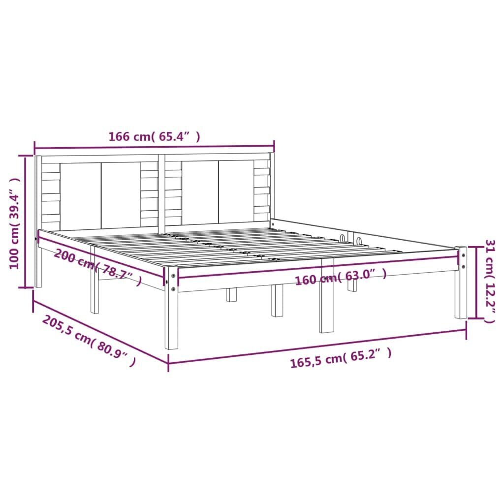 vidaXL voodiraam, valge, täismännipuit, 160 x 200 cm hind ja info | Voodid | kaup24.ee