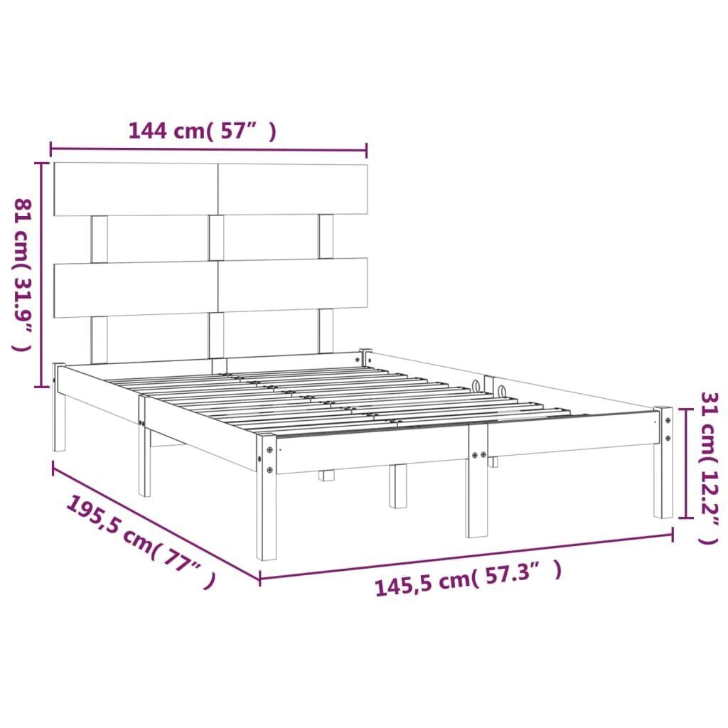 vidaXL voodiraam, must, täispuit, 140 x 190 cm цена и информация | Voodid | kaup24.ee