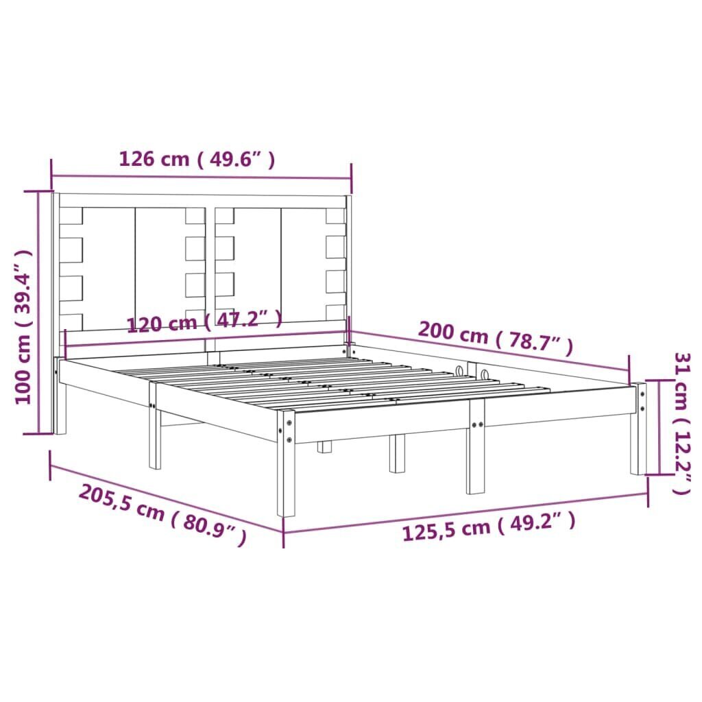 vidaXL voodiraam, must, täismännipuit, 120 x 200 cm hind ja info | Voodid | kaup24.ee