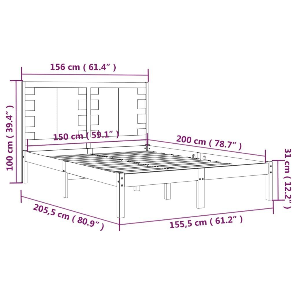 vidaXL voodiraam, must, täismännipuit, 150 x 200 cm цена и информация | Voodid | kaup24.ee