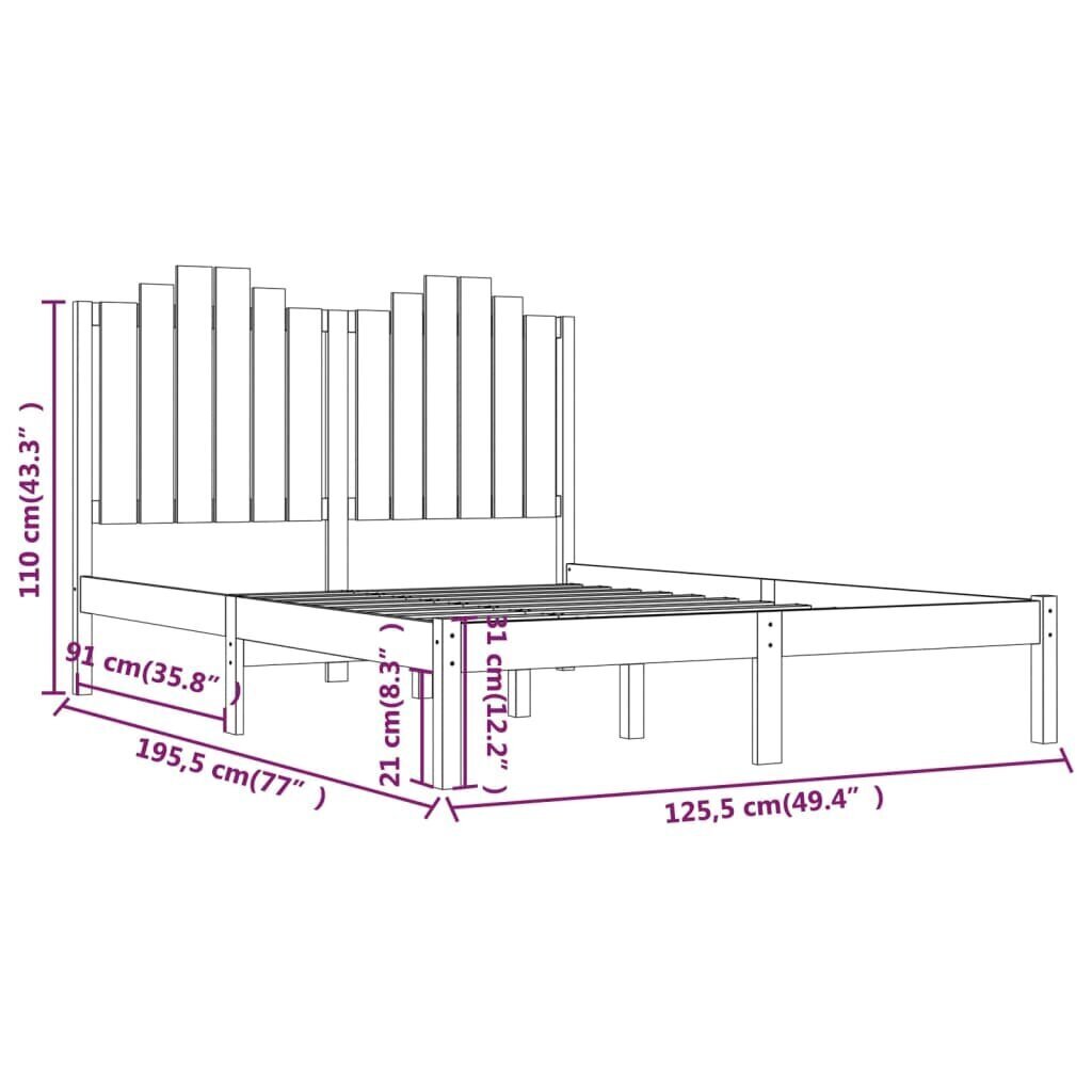 vidaXL voodiraam, meepruun, täismännipuit, 120 x 190 cm hind ja info | Voodid | kaup24.ee