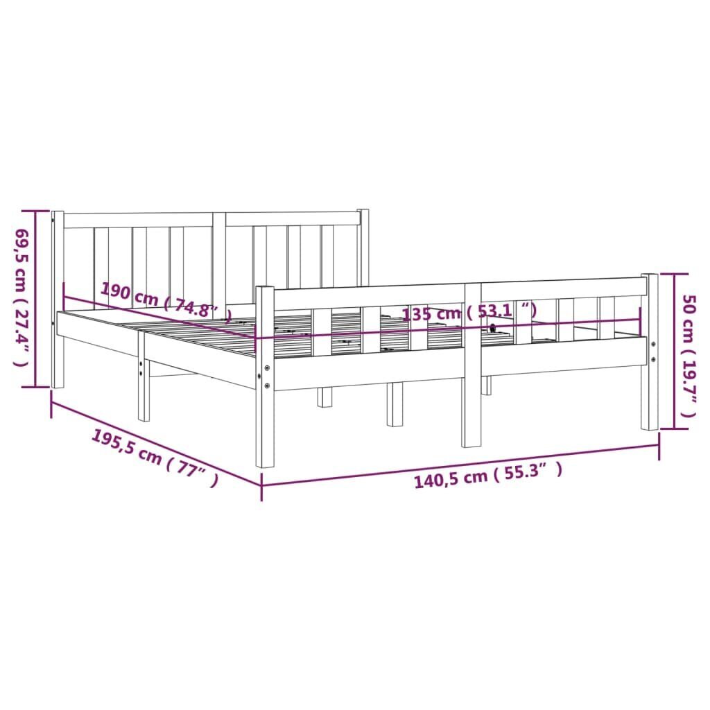 vidaXL voodiraam, männipuit, 135 x 190 cm hind ja info | Voodid | kaup24.ee