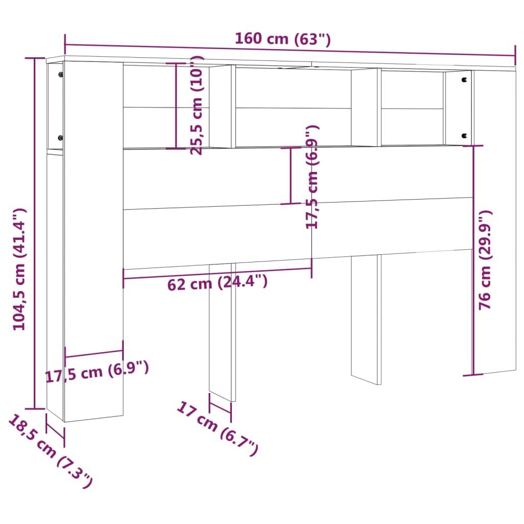 vidaXL voodipeatsi kapp, betoonhall, 160 x 18,5 x 104,5 cm hind ja info | Voodid | kaup24.ee