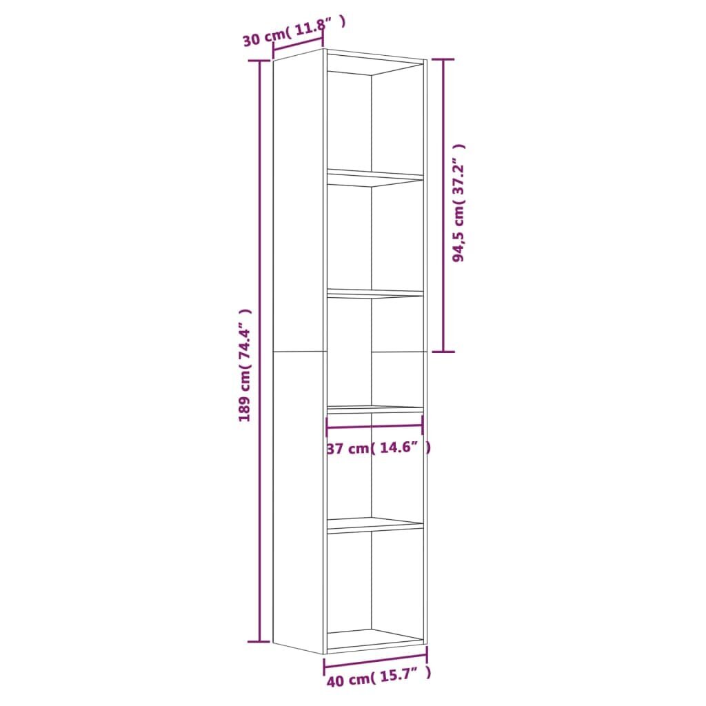 Raamatukapp vidaXL, pruun tamm, 40 x 30 x 189 cm, tehispuit hind ja info | Riiulid | kaup24.ee