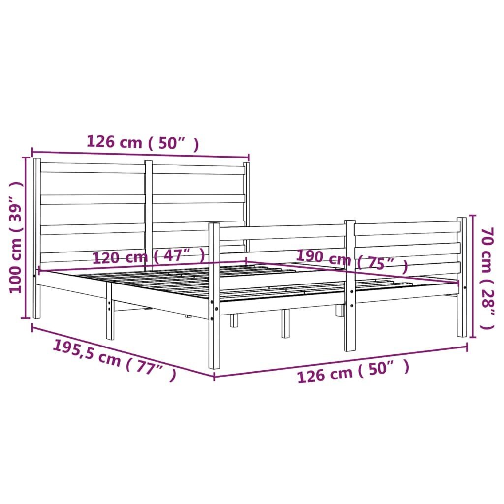 Voodiraam vidaXL, täismännipuit, 90 x 190 cm 4FT väike kahene hind ja info | Voodid | kaup24.ee