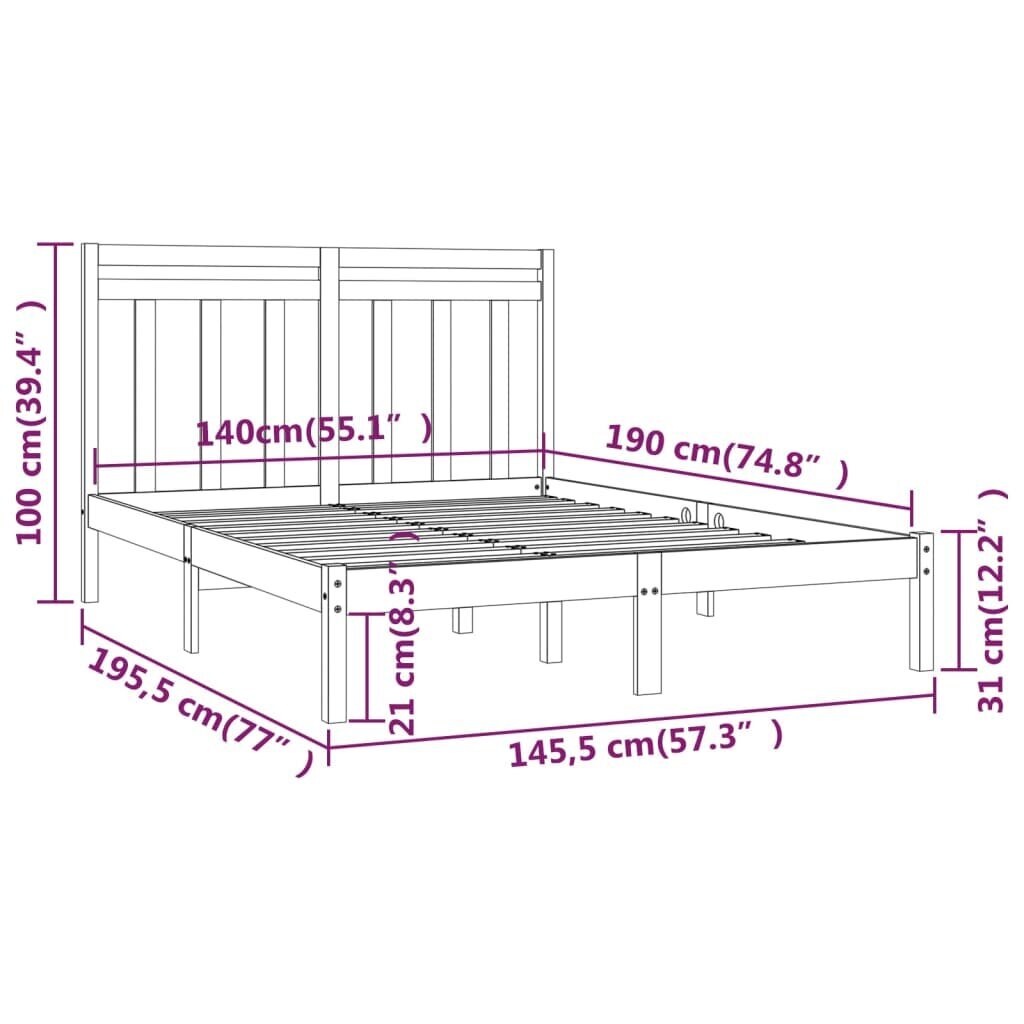 vidaXL voodiraam, täispuit, 140 x 190 cm цена и информация | Voodid | kaup24.ee